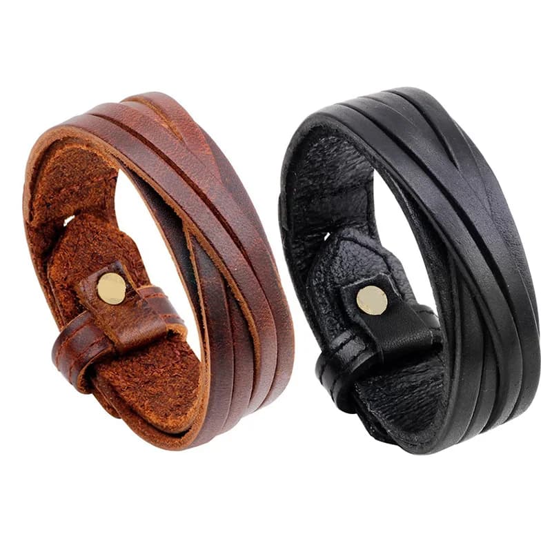 Vintage Punk Genuine Leather Bracelet Bangle for Men Handmade Leather Wristband Steampunk Motorcycle Jewelry Male Braclets 2026