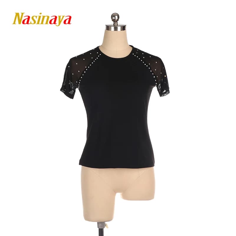 T-shirt da ragazza personalizzata per pattinaggio artistico Top da donna allenamento per adulti concorso pattinaggio ginnastica manica corta Mesh
