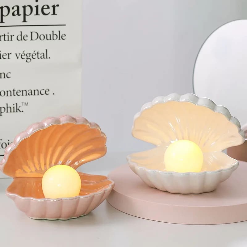 D2 Night Light guscio in ceramica perla lampada da scrivania arredamento camera da letto Streamer decorazione fata lampada da comodino Shell per ragazza regalo hometgirl