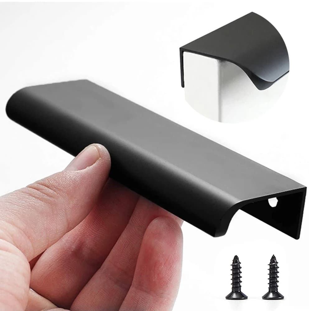 Maniglie per cassetti per mobili nascosti Porta dell'armadio da cucina Maniglia nera Maniglie per guardaroba con bordo a dito in stile moderno in lega di alluminio
