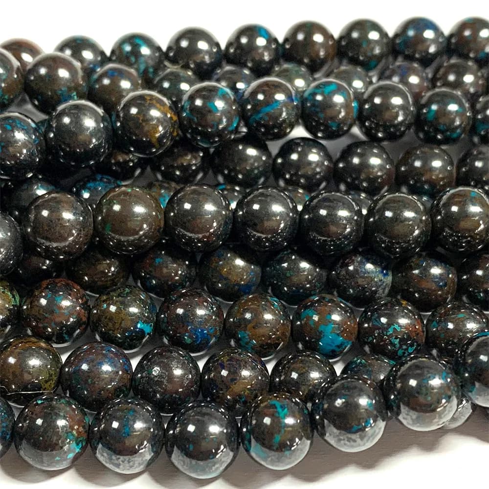 Veemake Perline sciolte rotonde in azurite marrone naturale per la creazione di gioielli, collane fai da te, bracciali, orecchini, cristalli di gemme 07052