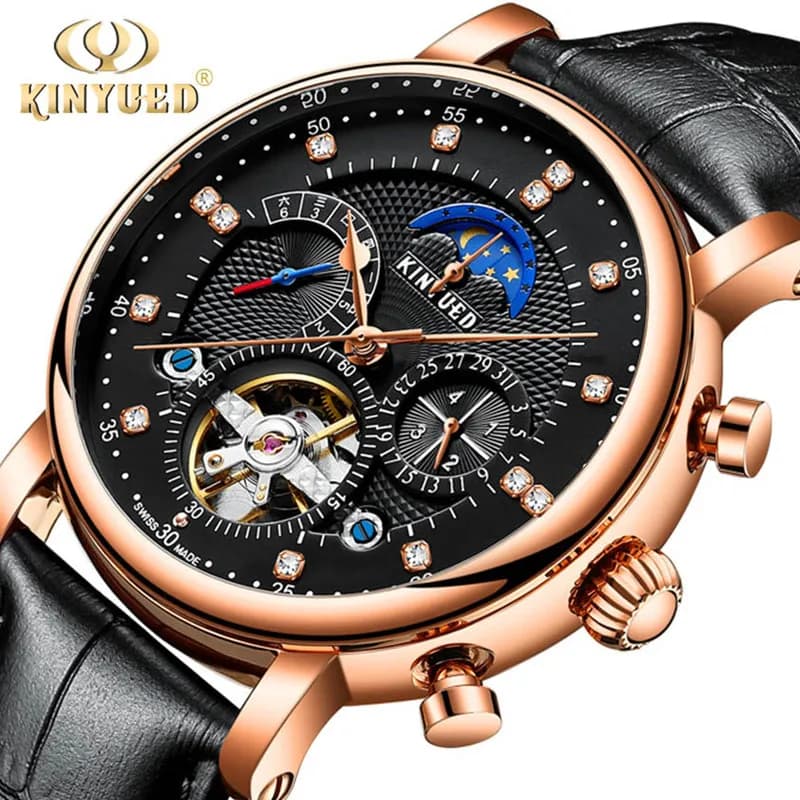 Marchio di lusso KINYUED orologio meccanico automatico da uomo cinturino in pelle impermeabile Tourbillon orologi sportivi da uomo moda casual maschile