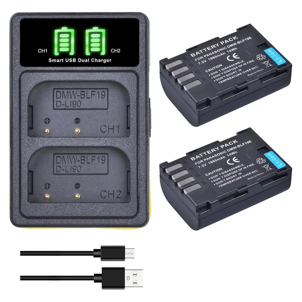 Batteria Batmax 1860mAh DMW-BLF19 BLF19E DMW-BLF19PP + caricatore doppio USB LED con porta di tipo C per Panasonic Lumix GH3 GH4 GH5 G9