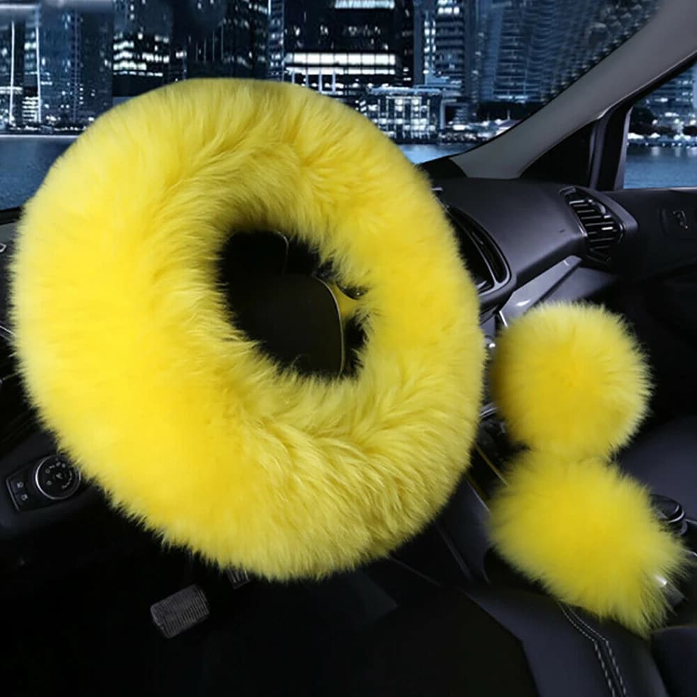 3 pz/set coprivolante giallo freno a mano cambio cambio peluche caldo soffice Fuzzy inverno accessori auto per le donne
