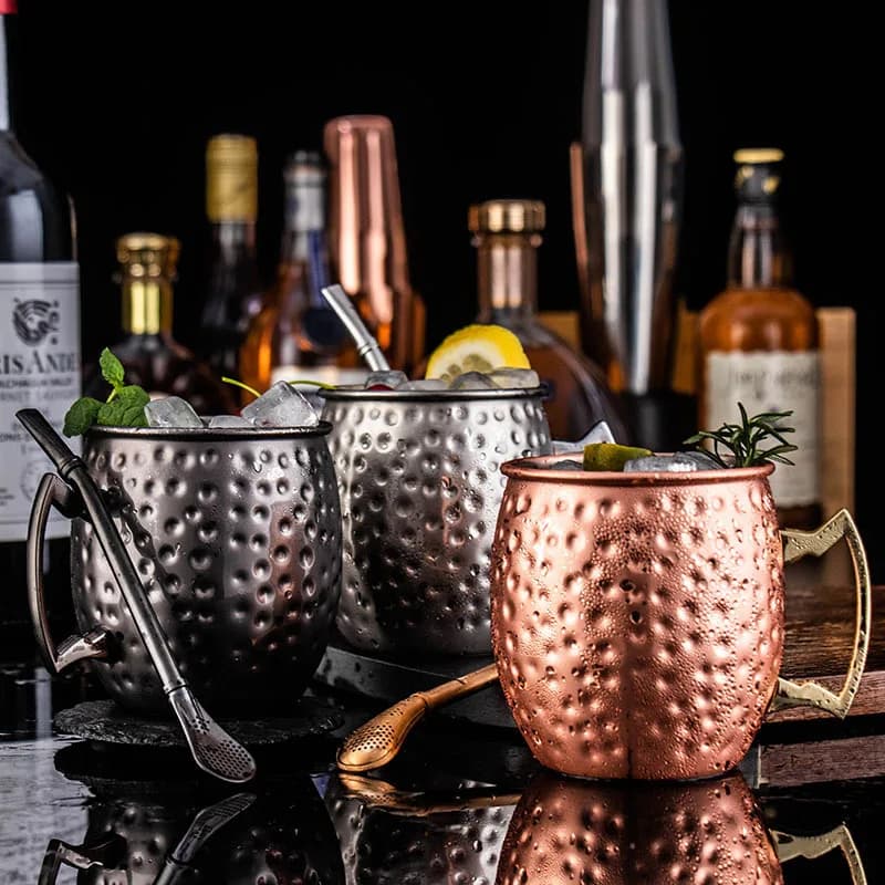 2 pezzi 530ml 18 once Moscow Mule Mug acciaio inossidabile martellato rame placcato Mojito Cup Bar bicchieri birra bicchiere da Cocktail