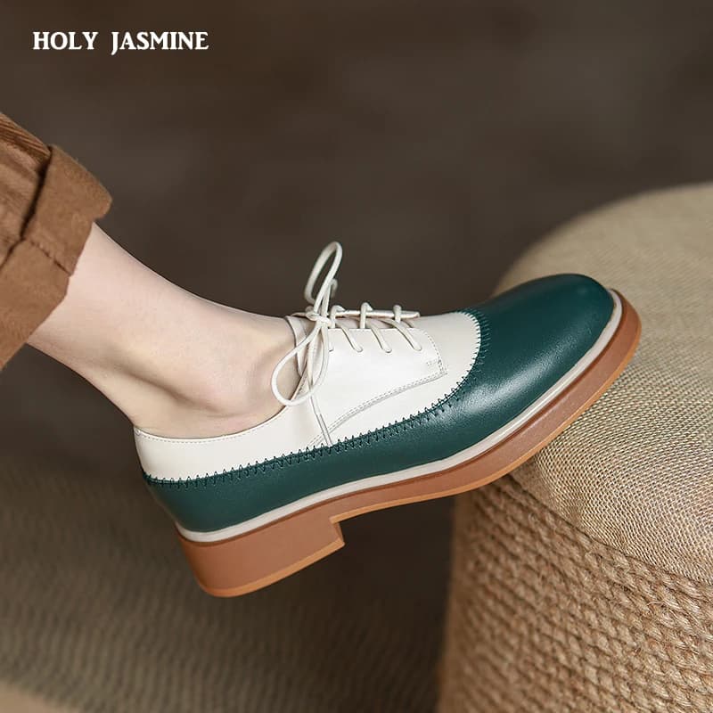2025 Scarpe singole stringate Scarpe con plateau da donna Colore misto Scarpe casual primavera autunno Scarpe da donna in vera pelle Scarpe da donna