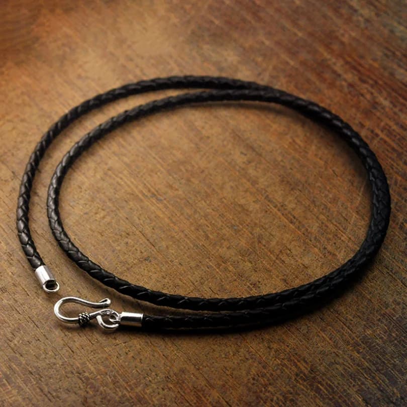 Collana a catena lunga in pelle intrecciata con chiusura in argento sterling puro S925 con chiusura in argento per uomo Accessorio per gioielli da donna maschile