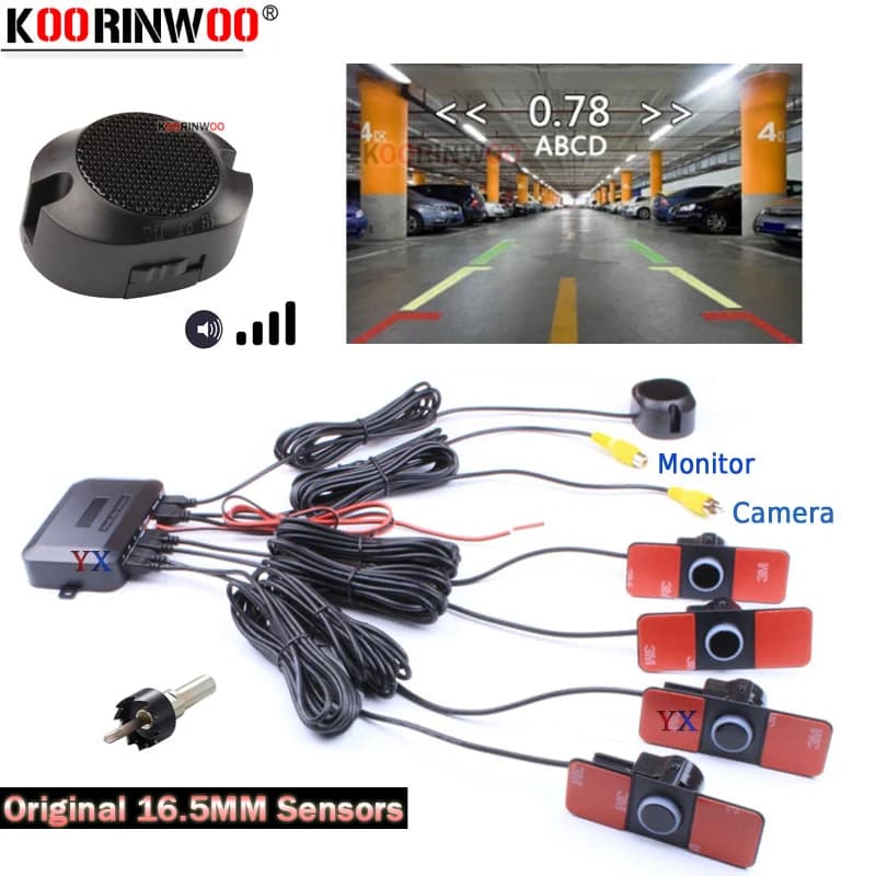 Koorinwoo Doppia CPU Originale Piatto Parktronic 13 Millimetri Sensore di Parcheggio Auto 4 Avviso Beeper Cieco Accessori Auto Sicuro Per La Macchina Fotografica di Radio