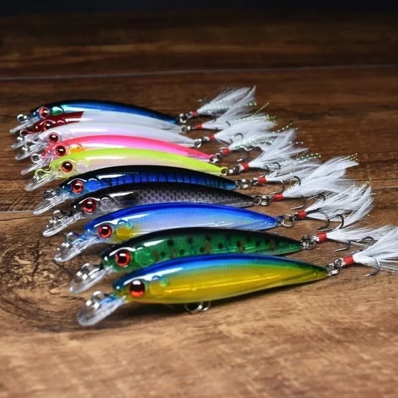 1 Pz Laser 3D Occhi Bionic Minnow Richiamo di Pesca 90mm 7g Esca Dura Artificiale con Piuma Gancio Alti Esca da Pesca