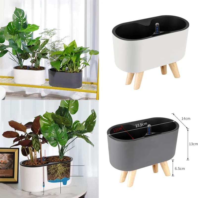 Indoor plant with wooden leg indicator containers for breathable anti-slip flowers automatic irrigation vases