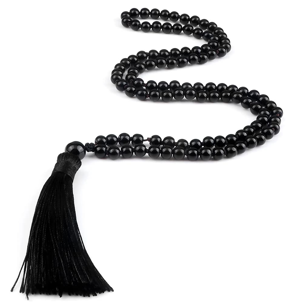 108 Mala collana di perline di pietra nera lucida uomo collana di perle di pietra lavica vulcanica gioielli fatti a mano di meditazione di energia di ossidiana