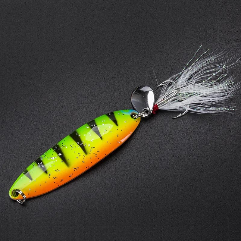 Rainbow Metal Spoon Lure 5g/9g/13g/18g/21g Saltwater Fishing Lure With Feather Sequins Noise Sinking Bait For Carp Fishing Bait