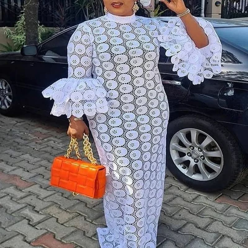 African Dresses For Women Elegant Hollow Out New Muslim Fashion Abayas Dashiki Robe Kaftan Long Maxi Dress One Piece 2022