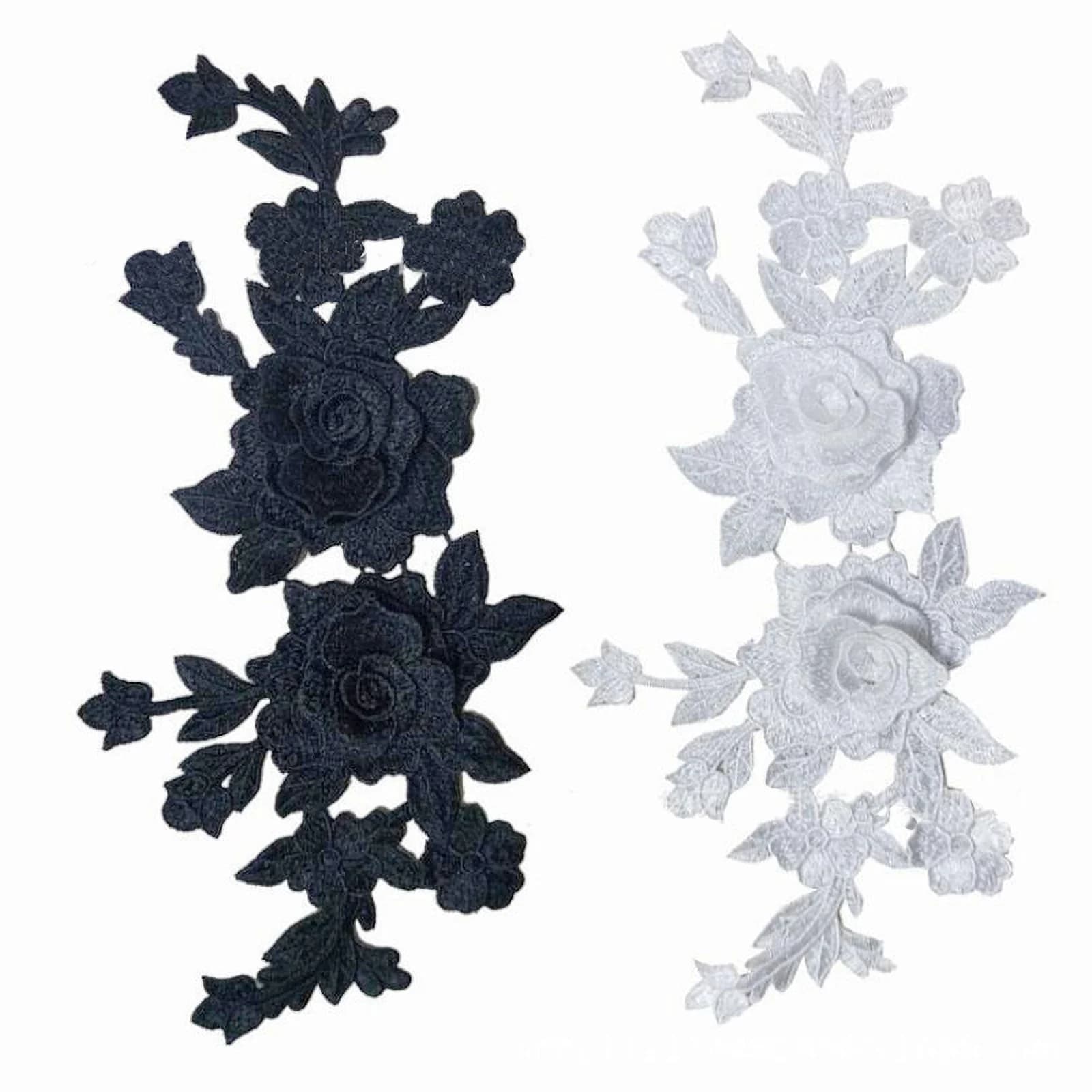 1 pz nero bianco 3D rose fiori ricamo cucire su toppe cucite applique ricamate vestiti fai da te