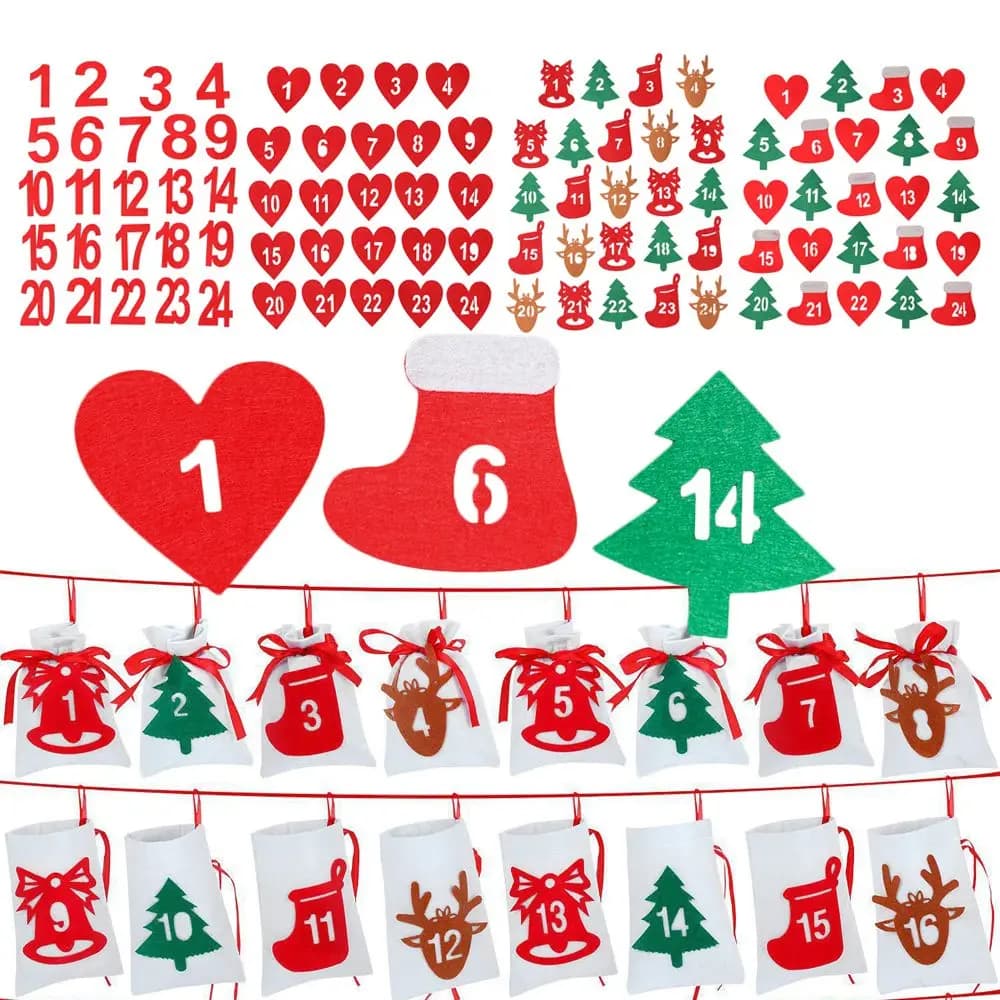 24Pcs/Bag Merry Christmas Advent Calendar 24 Number Felt Countdown Calendar Sticker Xmas Decor DIY Gift Packing Label