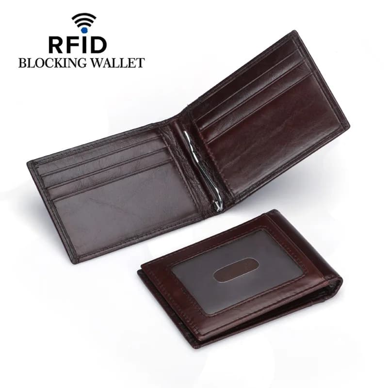 Nuovo RFID di Blocco Degli Uomini del Cuoio Genuino Clip Dei Soldi Del Raccoglitore Della Carta Piccola Borsa Mini Borsa di Cassa del Supporto di Protezione Per L'uomo