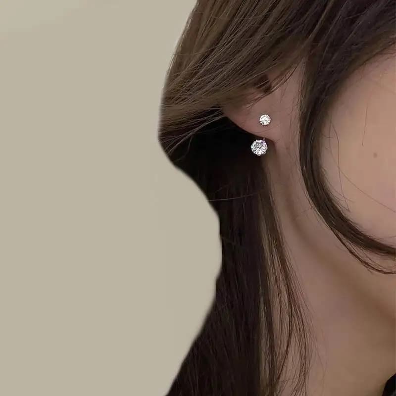 Fashion Zircon Front And Back Stud Earrings For Women Classic New Jewelry Korean Simple Style