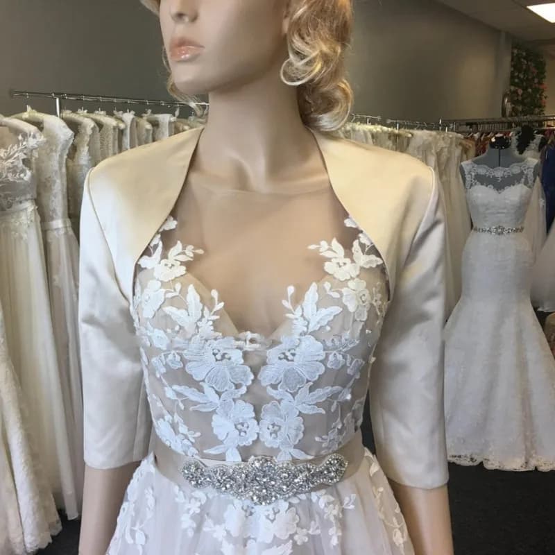 3/4 maniche da sposa in raso Bolero da donna giacche da sposa bianco avorio coprispalle per accessori da cerimonia nuziale formale Mariage