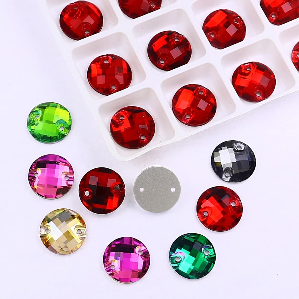Scacchiera rotonda in vetro Rivoli cucire su strass Crystal AB Mesh pietre da cucire per abiti fai da te abiti borse artigianato decorazione artistica