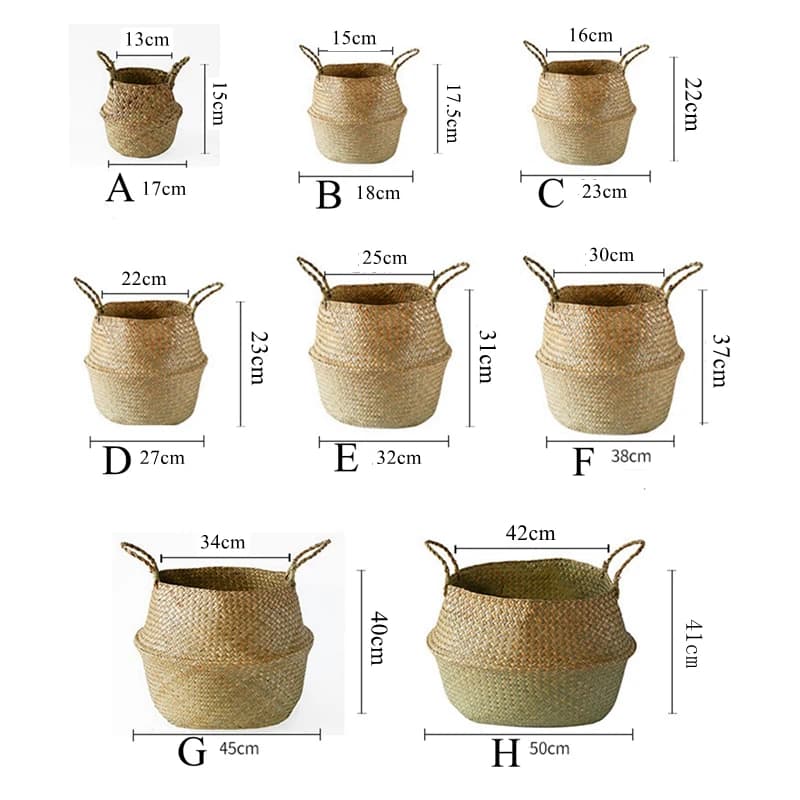 Zerolife Cestino in vimini alle alghe Rattan Appeso vaso di fiori Cesto per vestiti sporchi Cesta portaoggetti Cesta Mimbre Cestino da picnic