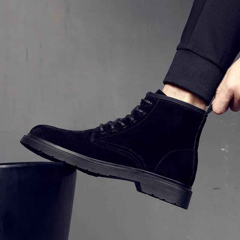 stivali casual da uomo in pelle scamosciata di mucca neri allacciati alla moda scarpe autunno inverno stivali con plateau da cowboy abito da ballo per feste botas alla caviglia