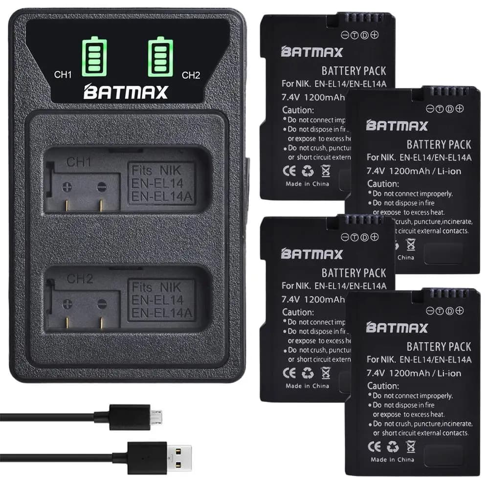 4X EN-EL14 EN EL14 Batteria Bateria + LED Bulit-in USB Doppio Caricatore MH-24 per Nikon D3100 D5200 DF P7000 P7100 P7200 P7700 P7800