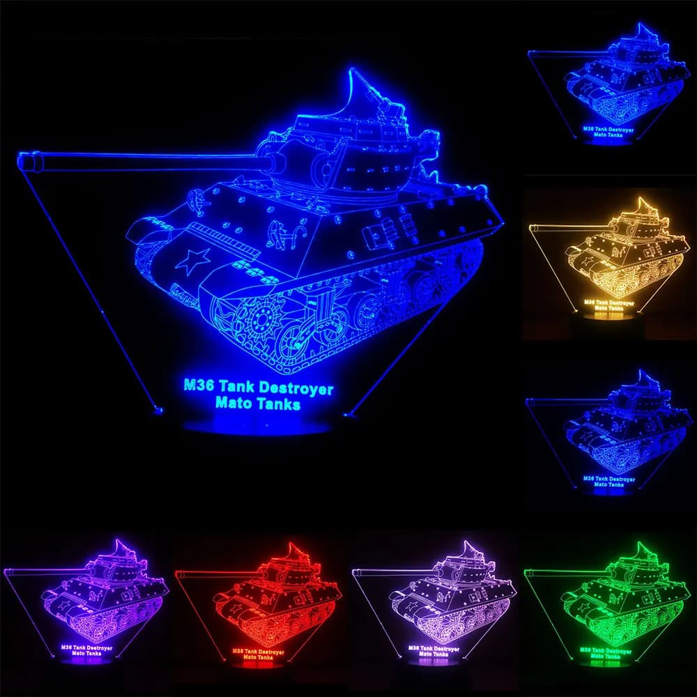 M36 Destroyer Model Tank 3D Acrilico LED 7 colori che cambiano lampada da scrivania Luce notturna
