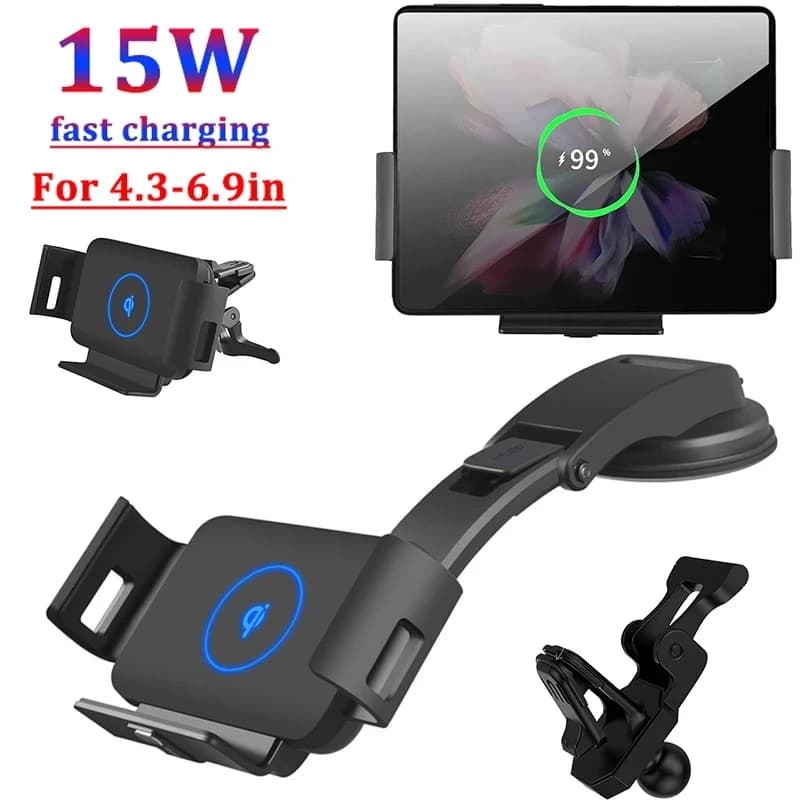 Qi caricabatterie Wireless per Auto 15W supporto per telefono a serraggio automatico per Samsung Galaxy Fold Fold2 Fold3 iPhone 13 Xiaomi Huawei Mate X