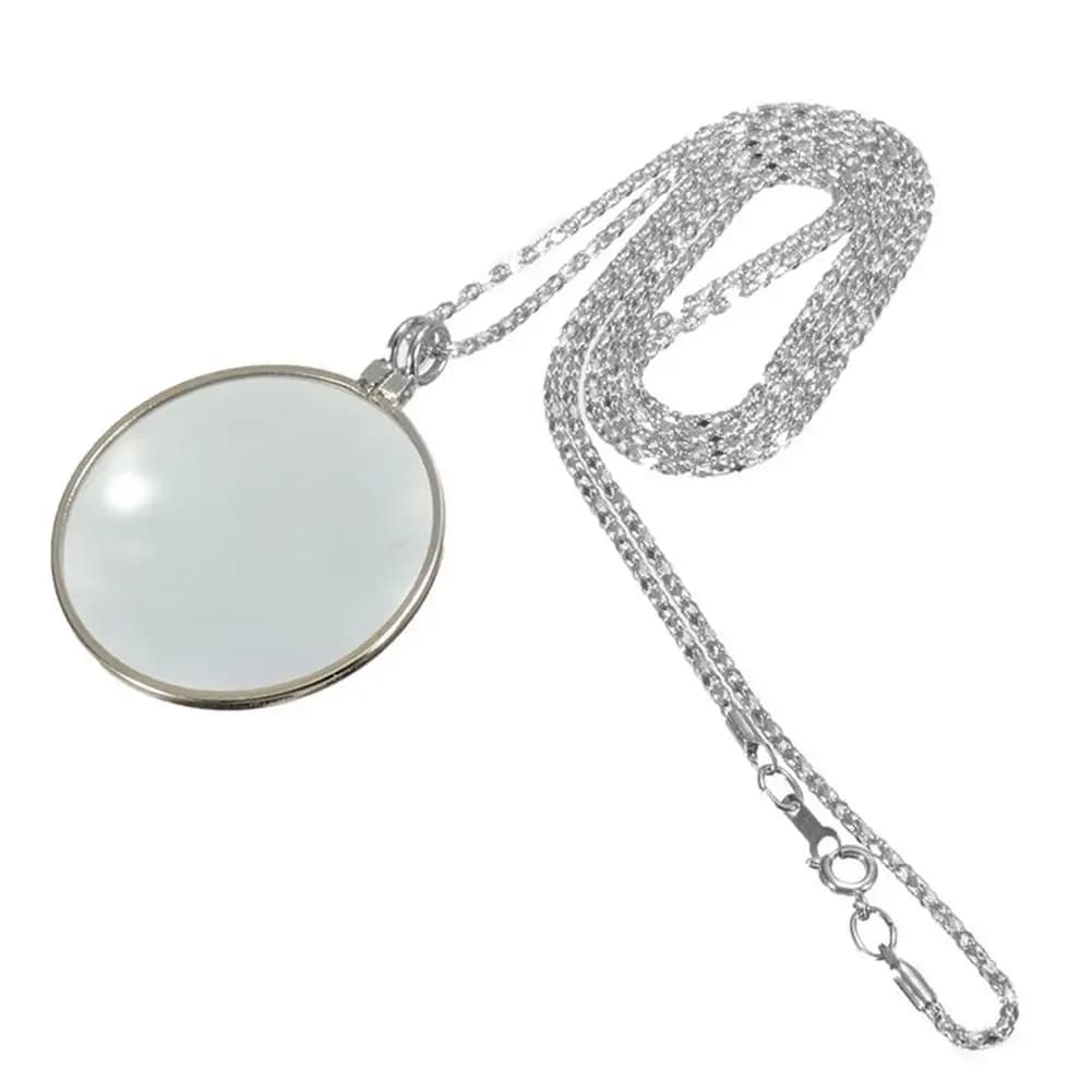 Vendita calda 5x lente d'ingrandimento lettura rotonda lente d'ingrandimento monocla lente pendente lunga collana in oro placcato argento collana regalo