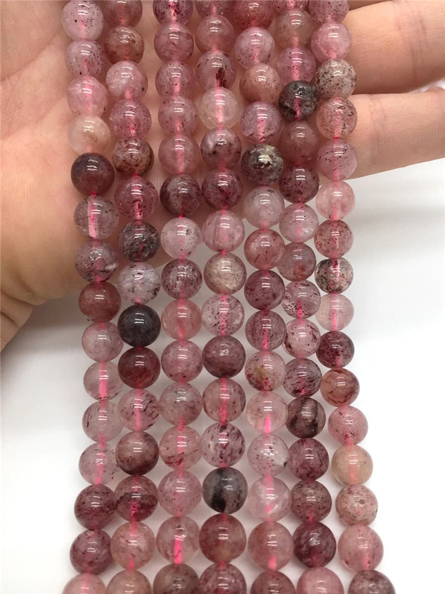 Quarzo di cristallo di fragola naturale da 6-10mm per la creazione di gioielli perline distanziatrici rotonde sfaccettate bracciali fai da te accessori per collana 15"