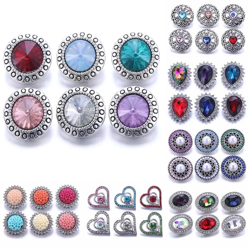 Moda irregolare rotondo sei colori cristallo metallo chiusura a scatto 5 pz/lotto 18MM chiusura a scatto gioielli collana braccialetto accessori interi