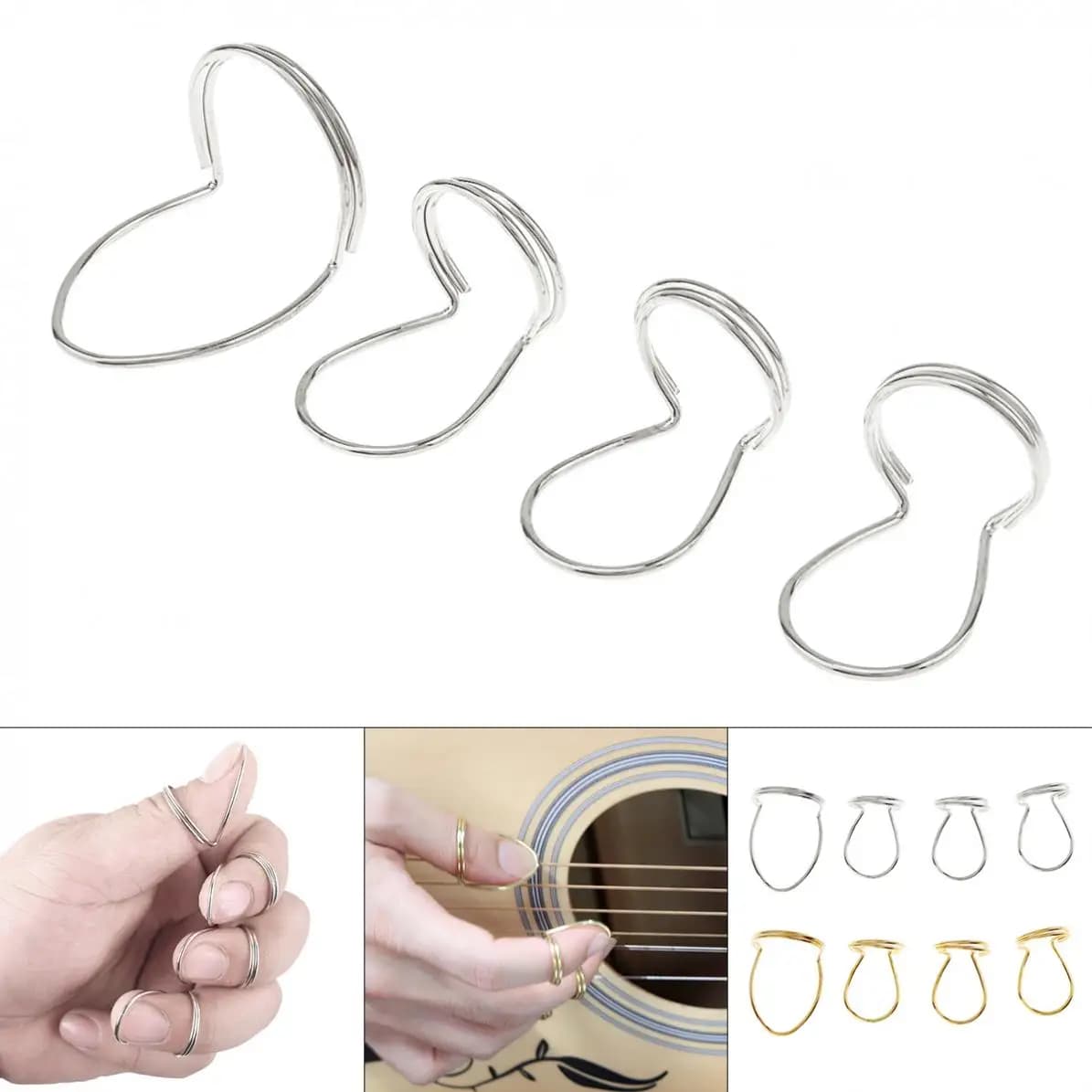 4pcs Chitarra Picks Plettro di Protezione del Metallo Dell'anello di Barretta Pollice Indice Picks per Bass Guitar
