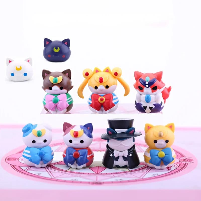 9 pz/set Sailor cat Luna Tsukino Usagi Sailor Marte Mercurio Giove Venere Saturno Gatto Artemis Luna PVC Figure Giocattoli Bambole Regalo