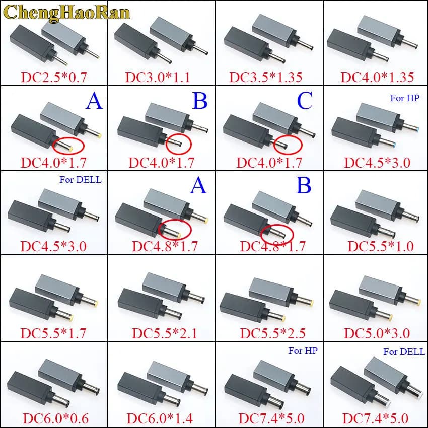 1PCS Laptop Power Adapter Plug Converter USB Type C Female to 5.5*2.1/2.5 3.5*1.35 4.0*1.7 mm Male Laptop DC Jack Connector