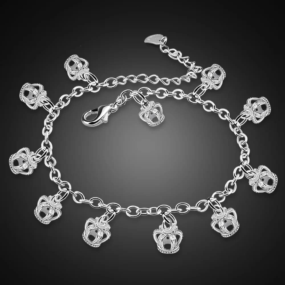 100% 925 Sterling Silver Crown Anklets for Women Foot Jewelry Summer Beach Barefoot Sandals Bracelet on the leg Female Ankle