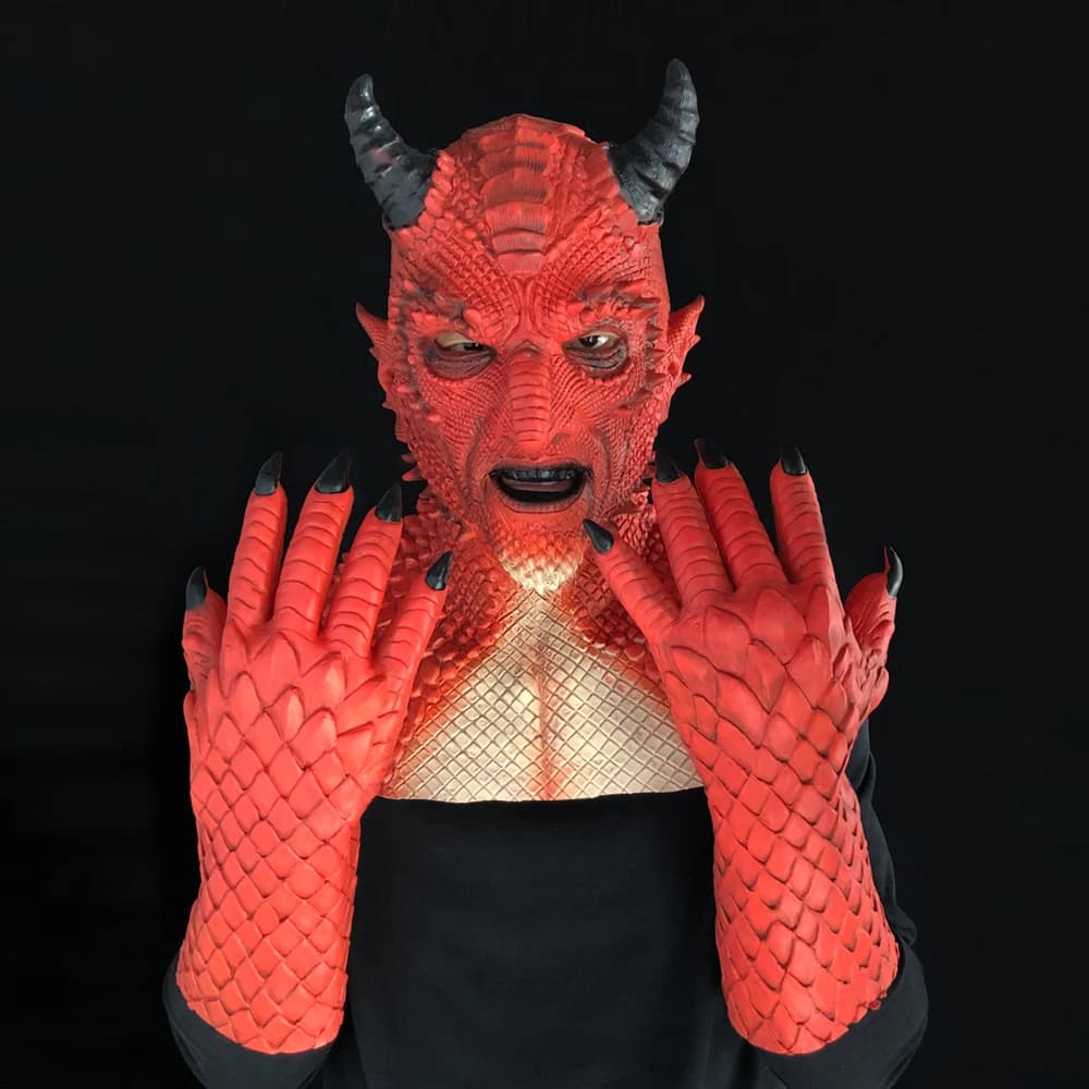 Demon Horror Lord Diablo Mask Cosplay Boss fossil al maschere in lattice guanti Halloween Carnival Party Costume puntelli