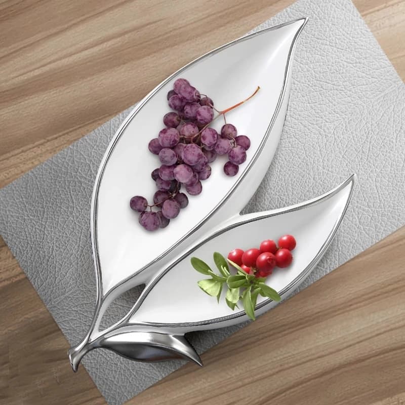 Divisioni in ceramica a forma di foglia Piatto di frutta Placcatura manuale decorativa Vassoio di frutta secca per caramelle Piatto di snack Piatti da dessert moderni