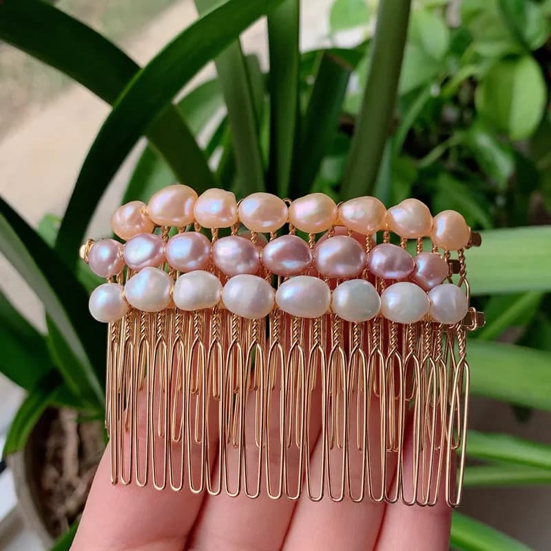 Eleganti gioielli per capelli con perle d'acqua dolce naturali Accessori per capelli da sposa da sposa Clip francese con pettine di perle barocche con pepita bianca viola