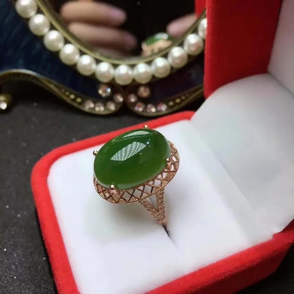 Anello di giada naturale e reale Anello di giada naturale intarsiato in argento 925 Anello di moda