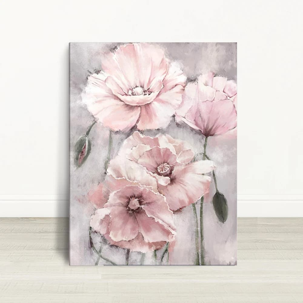 Flower Wall Art Canvas Painting Pink Grey Floral Posters for Nordic Bathroom Living Room Home Wall Decor Pictures Farmhouse