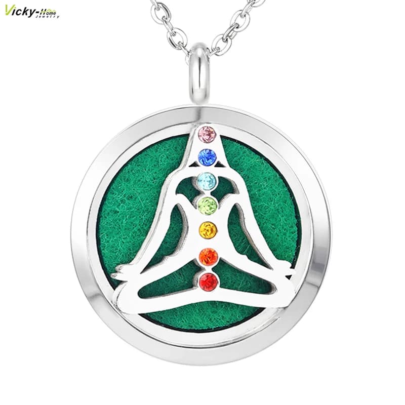 30mm Chakra Design Aromatherapy Medal Pendants Essential Oil Diffuser Stainless Steel Diffuser Scenter with Bearings Drop Transport
