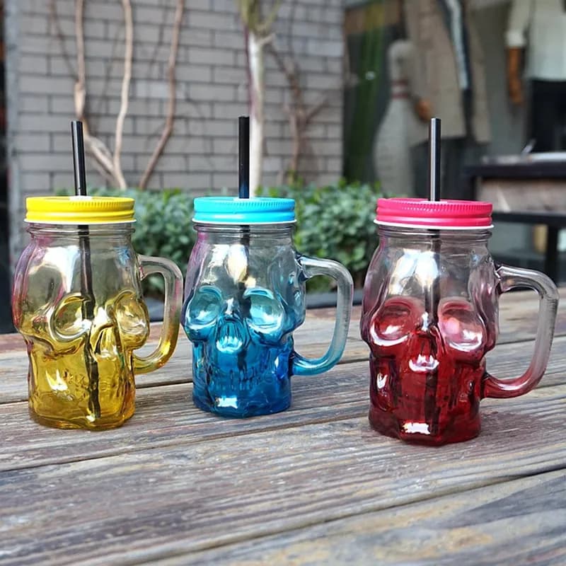 500 ml Skull Mason Jar Mug vino bicchieri da birra Drink Cup bicchiere da Cocktail con coperchio e cannuccia per la casa Bar Party decorazione di Halloween
