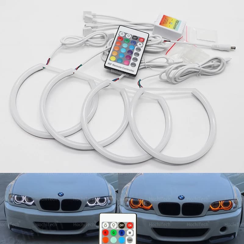 For BMW E36 E38 E39 E46 525i 528i 530i 740i 750i 730d 740d 728i 320i 325i 330i RGB Cotton Angel Eyes Ring Kit 131mm * 4