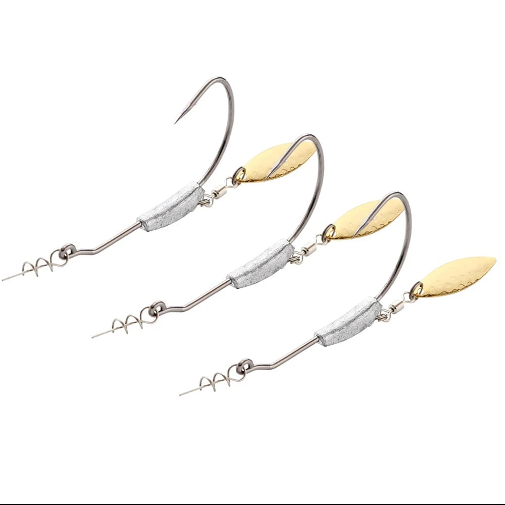 ATUENO 4pcs ami da pesca Offset gancio a manovella ponderato con paillettes cucchiaio amo da pesca ami da pesca misura per pesca Texas Rigs