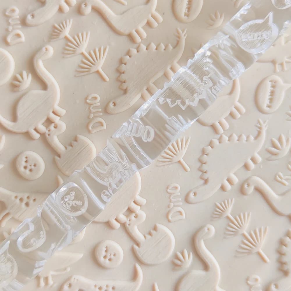 Strumenti Sugarcraft Croste di torta Pasta per pasticceria Pasta di gomma Argilla Progetto artistico Biscotti Mini mattarelli in rilievo 3D con motivo a dinosauro