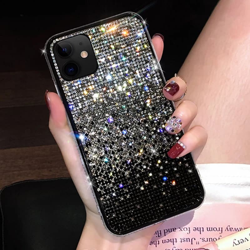 For iPhone 17 16 15 Pro Max Case Glitter Rhinestone Bling Gradient Diamond Cover For iPhone Air 14 Pro 13 12 11 Case Sparkling
