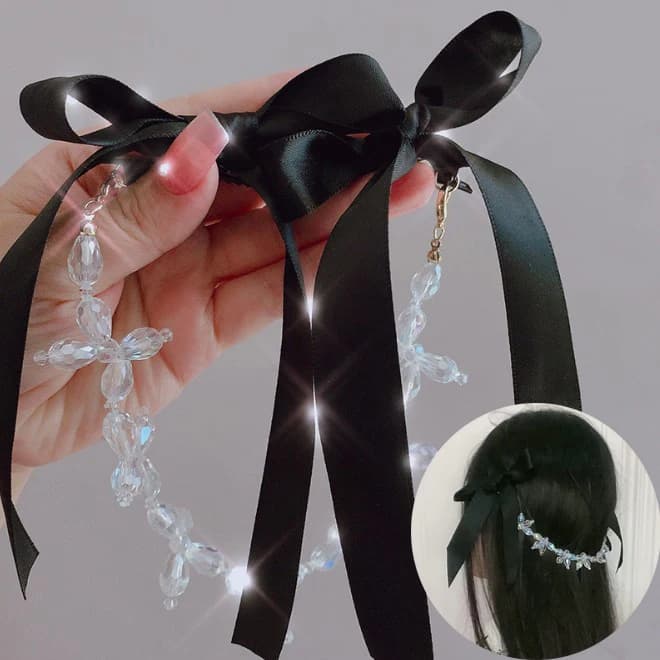 Fasce per capelli con perline posteriori Fasce per capelli Fiocco anteriore Fermagli per capelli Copricapo Fascia per capelli per ragazze Strass Accessori per capelli Copricapo