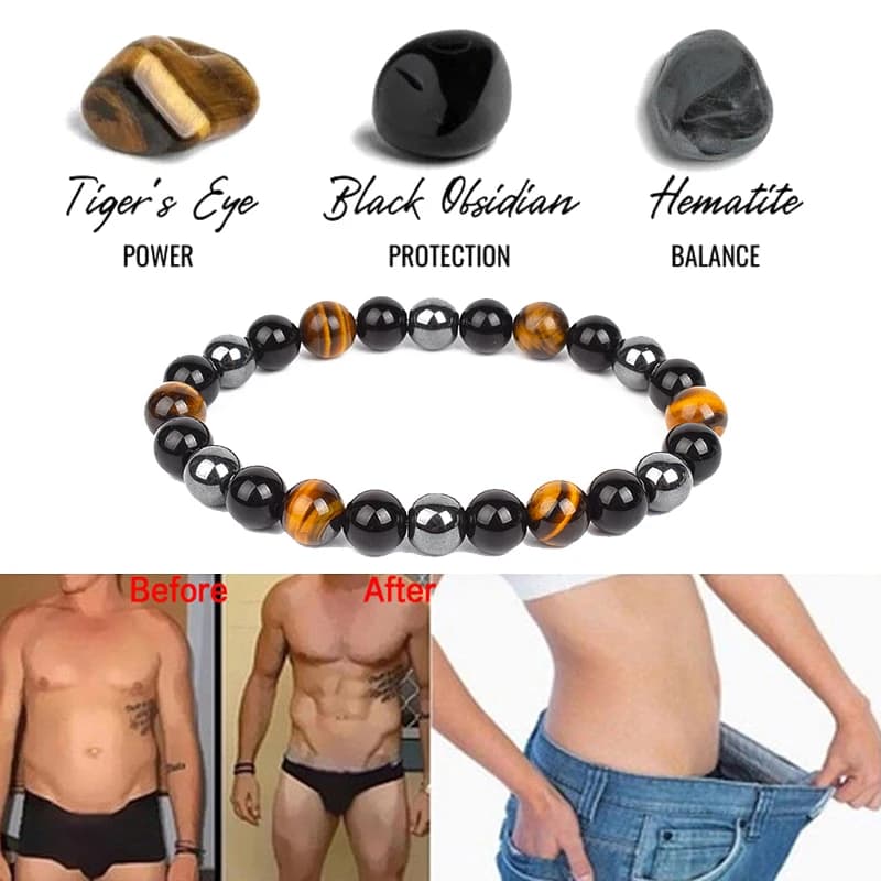 Braccialetti con perline occhio di tigre in ematite di ossidiana nera naturale Protezione magnetica per la salute Dimagrante Perdita di peso Gioielli per l'anima Donna Uomo