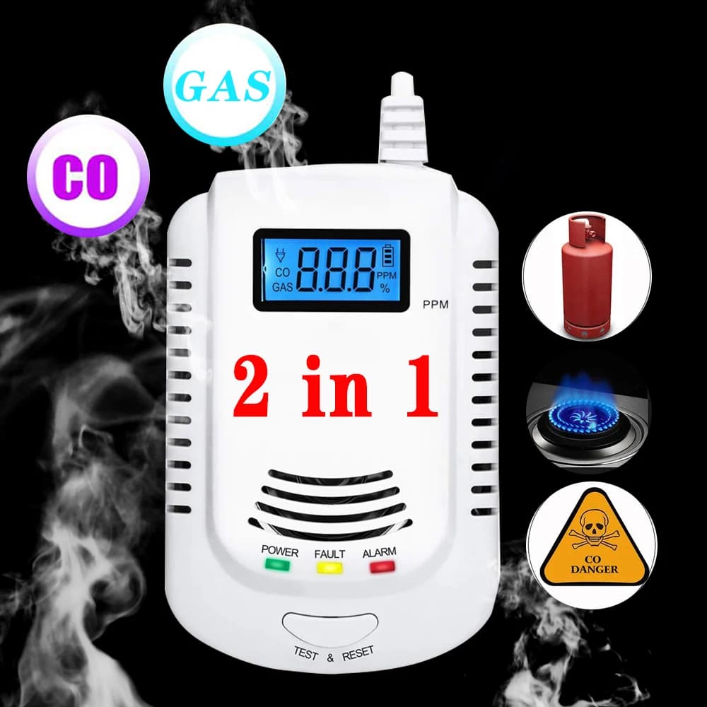 Rilevatore di monossido di carbonio indipendente, avviso di perdite di Gas sirena 85dB, sensore di Gas metano, propano, allarme CO, spina europea di sicurezza LCD