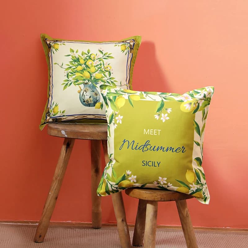 Fresh Pillow Cover Cushion American Country Yellow Green Lemon Printing Sofa Cushion Pastoral Bedside Cushion Case Comfortable
